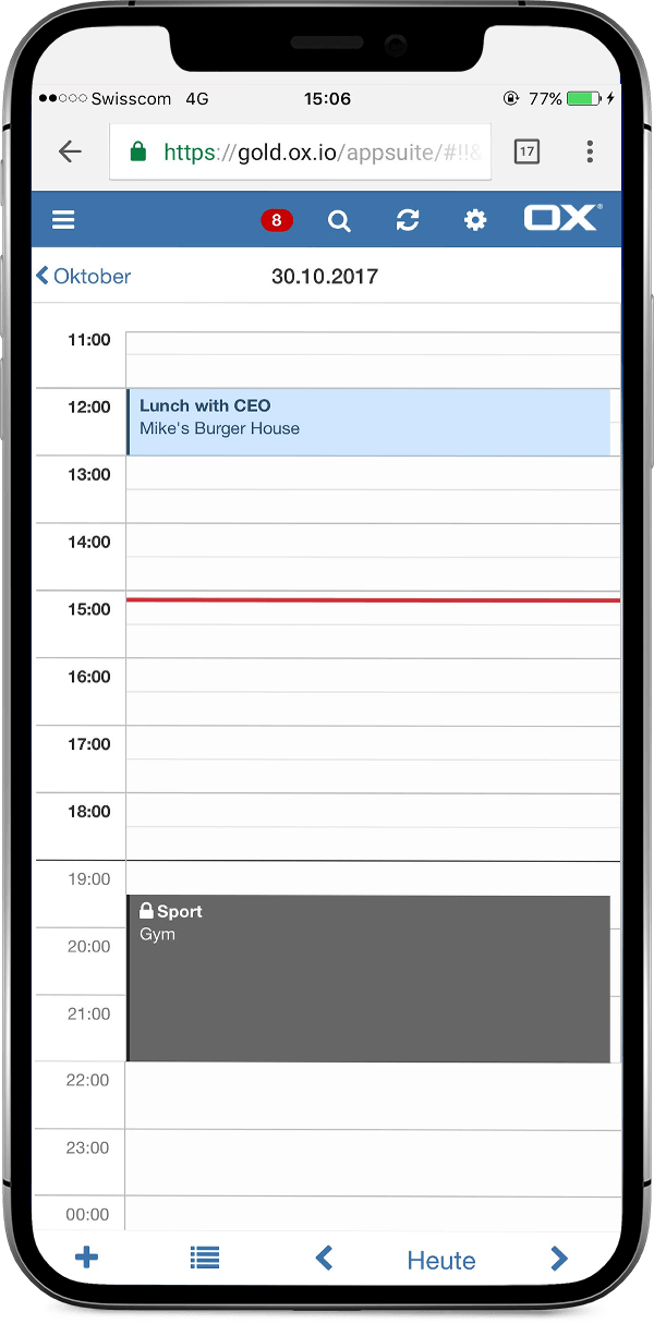 Ansicht Kalender auf Mobile
