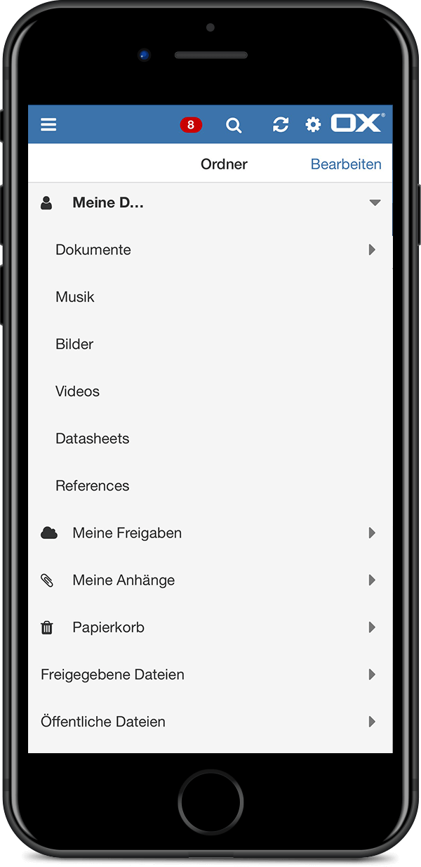 Ansicht Datenablage auf Mobile